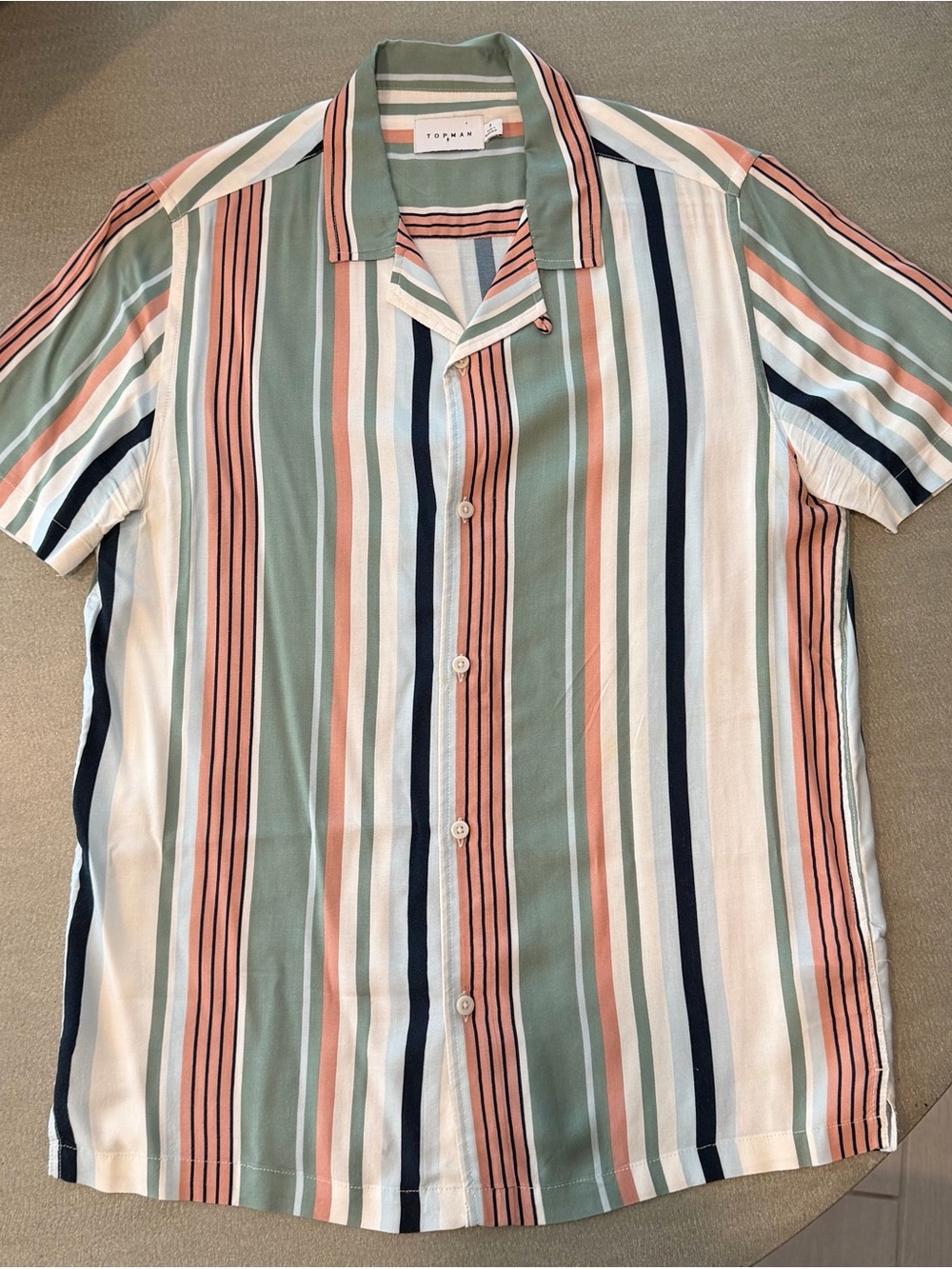Men’s Topman Short Sleeve Vertical Stripe Shirt - Sage Green, Pink, Navy, Cream